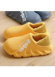 2021 winter women slippers eva waterproof warm plush home shoes ladies non-slip indoor soft sole cotton slides couple shoes