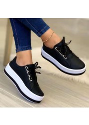 Rimocy Shiny PU Leather Thick Bottom Sneakers Woman Plus Size 43 Lace Up Platform Shoes Women Gold Silver Flats Zapatos De Mujer