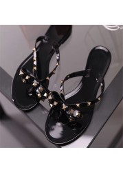 Fashion Brand Summer Flip Flops Woman Rivets Women Sandals Bow-knot Flat Slippers Girls Studded Beach Slides Jelly Shoes 35-41