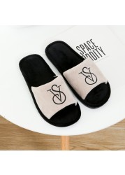 Spring/Autumn fur slippers letter non-slip new couple home floor cotton slippers men large size slippers