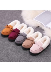 Women Slippers Winter Bow Tie Plush Warm Shoes Inside Loafers Indoor Slippers Ladies Ladies Slip On Shoes Chaussure Femme Women Shoes Non-leather Casual Shoes Women's Shoe Brand