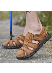 JUMPmore beach shoes summer cowhide men sandals size 38-48