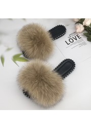 women flip flops summer fluffy slippers luxury real fur slides for women fluffy sliders jelly shoes woman flat sandals with fur