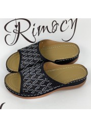 Rimocy Gold Silver Rhinestone Platform Slippers Women 2022 Summer Open Toe Beach Sandals Woman Lightweight Comfortable Slides