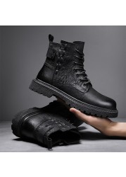 2021 men boots autumn casual black boots men full grain genuine leather luxury men business snow boots outdoor men's shoes