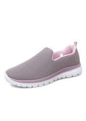 Women Walking Sneaker Mesh Breathable Female Knitted White Vulcanized Shoes Casual Slip on Ladies Flat Shoes Comfort Footwear