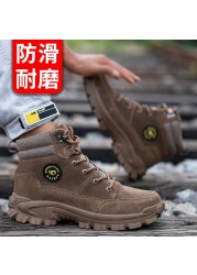 Men Boots Warm Suede Leather Steel Toe Cap Anti-crush Anti-puncture Wear-resistant Comfortable High Top Winter Safety Shoes