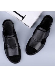 Summer Men's Genuine Leather Sandals New Design Fashion Casual Black Slip On Leather Sandals Man Sandals Men Flats