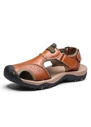 Classic Men Sandals Summer Soft Comfortable Men Sandalias Split Leather Sandals Plus Size Soft Outdoor Men Roman Sandals