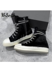 High quality black fur street leather custom PU lace-up boots