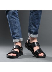 ytween 2021 new men shoes summer sandals plus size men open toe beach shoes buckle strap soft leather sandals for man