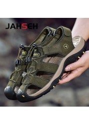 Plus Size 49 50 Men Sandals Genuine Leather Men Beach Shoes Summer Casual Shoes Gladiator Sandals Anti-collision Toe Sandalias