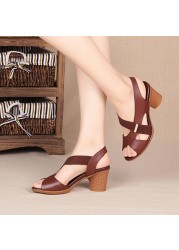 Pofulove Women Ankle Strap Sandals Peep Toe High Heel Rome Summer Women Thick Heel Comfortable Shoes Fashion Ladies Shoes