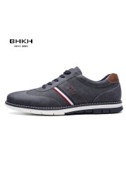 BHKH 2022 Spring/Autumn Men Casual Shoes PU Leather Fashion Sneakers Comfortable Walking Lace-up Footwear Men Shoes