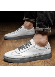 Luxury genuine leather shoes men's white sneakers casual shoes Korean version fashion casual shoes