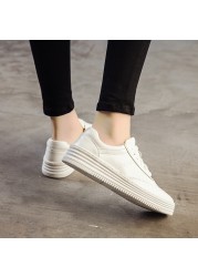 Plus Size 43 White Leather Shoes Chunky Platform Sneakers Women College Girls Casual Flat Shoes Zapatillas Deportivas Mujer LN84