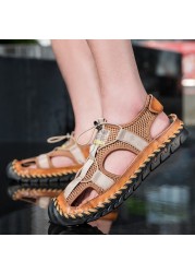 2022 Summer New Men's Handmade Mesh Sandals Brand Classic Black Beach Sandals Fashion Casual Sports Outdoor Slippers Big Size