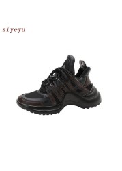 siyeyu 2020 Fashion Mesh Leather Print Sneakers High Board Sneakers Fashion Luxury Women Shoes Brown White Black