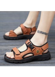 genuine leather men sandals summer men beach sandalias man fashion slippers outdoor casual handmade sandals male plus size 38-48