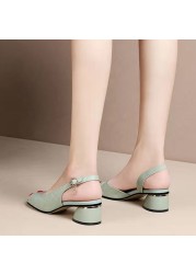 New Summer Women's Sandals Open Toe Pumps Back Strap Med Heels Shoes Peep Toe Ladies Shoes Classic Dress Sandalias Mujer Pumps