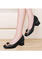 Newest Fashion Women Shoes 2021 Spring Thick High Heel Pumps Female Genuine Leather Office Lady Party Shoes for Woman M0251