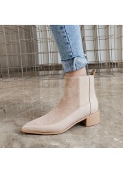 Women Ankle Boots Genuine Leather 22-26.5cm Feet Length Leather Pointed Toe Chelsea Boots Spring and Autumn Wild Woman Shoe