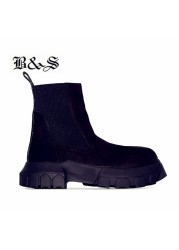 Black and street new thick sole cowhide handmade slip winter add fur inner transparent warm shoes