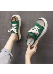 2021 summer canvas slippers, korean style slippers, round head slippers, flat women sandals with home sandal