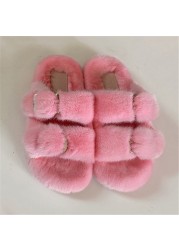 100% Genuine Mink Fur European Luxury Slippers Winter Indoor Slippers Women Slippers Women Slippers