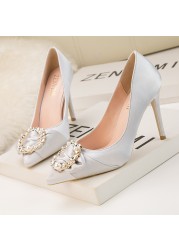 10cm rhinestone women's shoes stiletto high heels sexy thin shallow mouth pointed shiny rhinestone buckle women single shoes