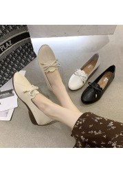 Spring Cute Bow White Elegant Gentle Low-heeled Casual Fashion Soft Women's Shoes Pregnant Women Go Out Comfortable Flat Shoes