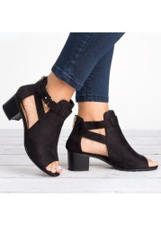 Women Chunky Heel Sandals Ladies Summer New Toe High Heels Female Buckle Fashion Casual Plus Size 34-43 Sandalias De Mujer