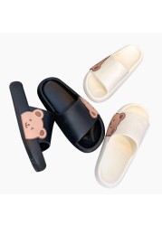 Summer Women Men Slippers Indoor Bathroom Thickened Platform Non-slip Home Couple Cloud Sandals Cartoon Flip Flops Bear Beach Shoes