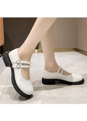 Lucyever 2022 Spring Double Buckle Mary Janes Women Pearls Strap Low Heels Casual Shoes Woman Pu Leather Students Shoes Mujer