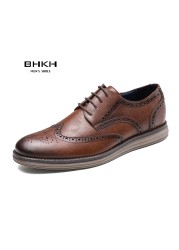 BHKH 2022 Autumn Mens Dress Shoes Genuine Leather Lace-up Men Casual Shoes Smart Business Office Work Shoes Men Shoes