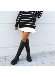 Women Thigh High Boots Chunky Punk Boots Platform White Leather Boots Woman Knee High Motorcycle Boots Botas for Women