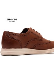 BHKH 2022 Autumn Genuine Leather Men Dress Shoes Fashion Lace-up Man Casual Shoes Work Smart Work Office Shoes light weig