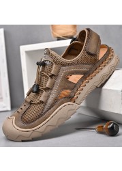 Summer Genuine Leather Men Sandals Outdoor Non-slip Men Beach Sandals Breathable Men Roman Sandals Fashion Men Sneakers