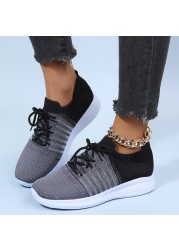 Rimocy Breathable Women Running Shoes Spring 2022 Mix Color Knitted Platform Sneakers Women Soft Sole Mesh Casual Shoes Flats