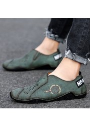 2022 Men Leather Casual Shoes Comfortable Handmade Loafers Flats Moccasins Sneakers Lightweight Walking Driving Shoes Big Size