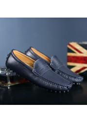 Men's shoes, genuine leather, casual moccasin shoes, breathable, soft, without laces, large size 39-50