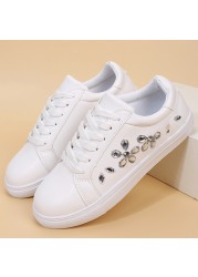 Lucyever Rhinestone White Sneakers Women Spring Summer Comfortable Lace Up Flats Woman Casual Platform Shoes Female Plus Size 42