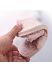 Women Fluffy Winter Sandal Cross Velor Open Toe Sandal Soft Warm Flat Shoes Faux Fur Slippers Home Women's Shoes WJ004