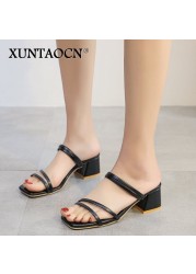 New 2022 Female Sandals Sexy Summer Slippers Ladies High Heels Square Open Toe Slides Party Shoes Women Sandals for Women