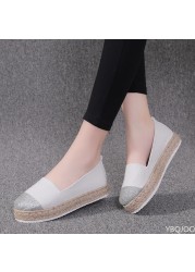 Women Flat Shoes Low Top Spring And Autumn Canvas Shoes Straw High Quality Shoes Fashion Flats Loafers Single Shoes