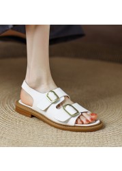 VENTACT Real Leather Women Sandals Fashion Buckle 2022 New Summer Shoes Woman Casual Daily Lady Flats Footwear Size 34-39