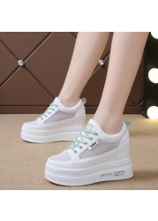 Rimocy Hidden Heels Chunky Sneakers Women 2022 Spring Thick Sole Breathable Mesh Sneakers Woman Red High Platform Casual Shoes