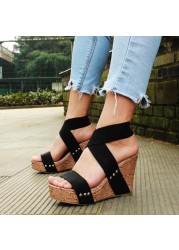 Women Sandals Platform Sandals High Heels Shoes Elastic Strap Gladiator Sandalia feminina Summer Wedge Heel sandalias