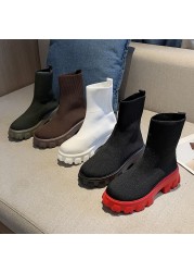 Women Platform Socks Boots Autumn Boots Size 43 Woman High Heel Shoes Sexy Knitted Casual Socks Chunky Socks Boots Botas Mujer