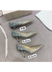 luxury designer high heel shoes for women genuine leather glitter sexy wedding shoes